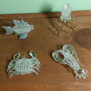 4 sea creature blown glass ornaments octopus, fish, crab, lobster